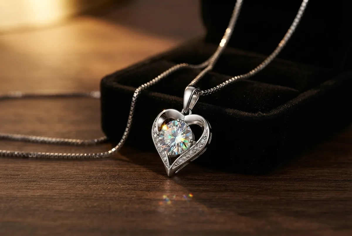 Blumues moissanite heart necklace (listing: D to F colour, 925 sterling silver, gift box)