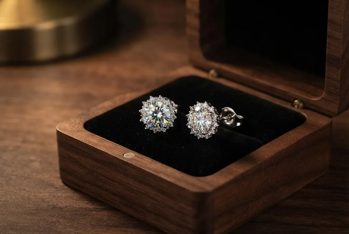 Hpoewre moissanite snowflake studs, 1.5 ct total (listing: D colour, VVS1)