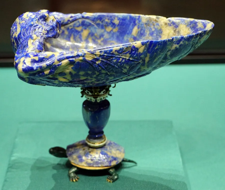 A Miseroni lapis cup in Stuttgart: A lapis lazuli cup carved by Gasparo Miseroni in the 1560s, whose metal mount was completed around 1810.