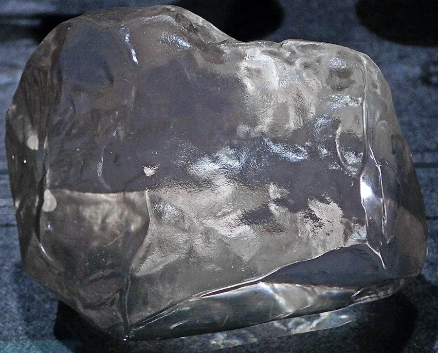 The Cullinan Diamond (a replica of the rough): About 3,106 carats, the largest gem-quality diamond ever found, from the Premier Mine, South Africa, in 1905.