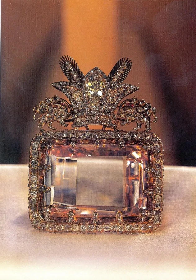 The Daria-i-Noor: The Sea of Light, a pale pink diamond of about 182 carats, one of the largest pink diamonds known.