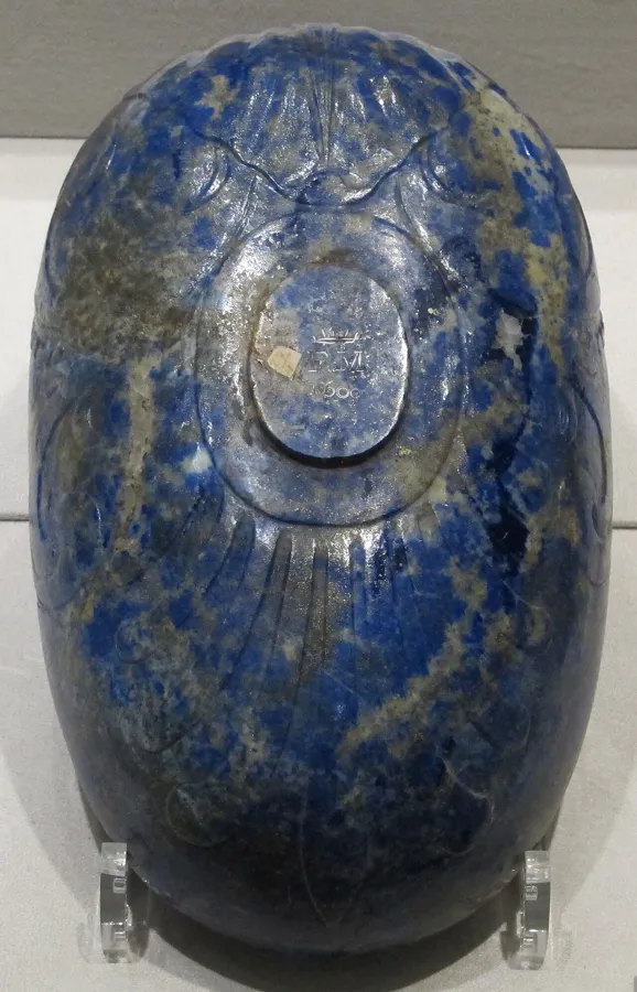 Ferdinando de’ Medici’s lapis cup: A lapis lazuli cup carved with the monogram FM, for Grand Duke Ferdinando I de’ Medici, around 1600.