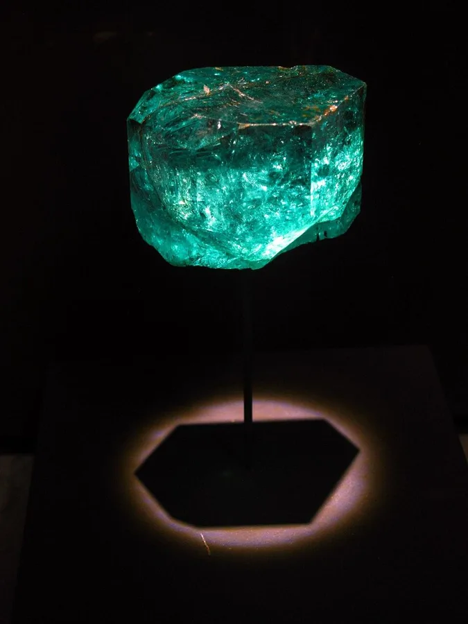 The Gachala Emerald: An uncut crystal of 858 carats from the Vega de San Juan mine at Gachala, Colombia, found in 1967.