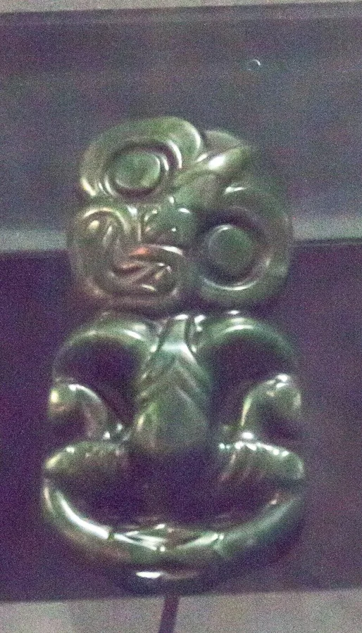 A Maori hei-tiki in pounamu: A hei-tiki, a human figure pendant, carved from New Zealand nephrite.