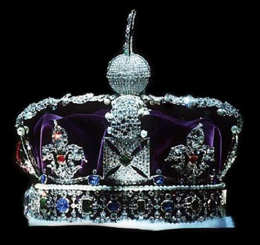 The Imperial State Crown and the Black Prince’s Ruby: The British crown made in 1937 and altered in 1953. At the front sits the Black Prince’s Ruby, a red spinel of about 170 carats, above the Cullinan II diamond.