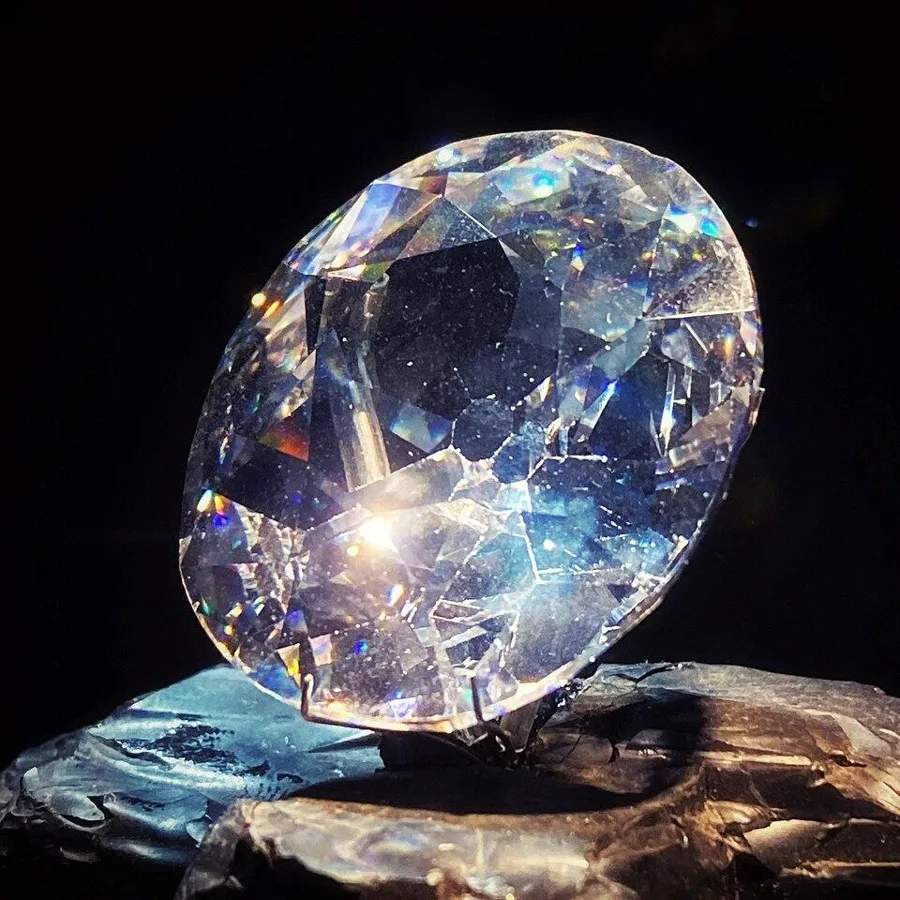 The Koh-i-Noor (a replica): Today about 105.6 carats, recut in 1852 from a larger, older Indian cut. The real stone is in the British Crown Jewels.