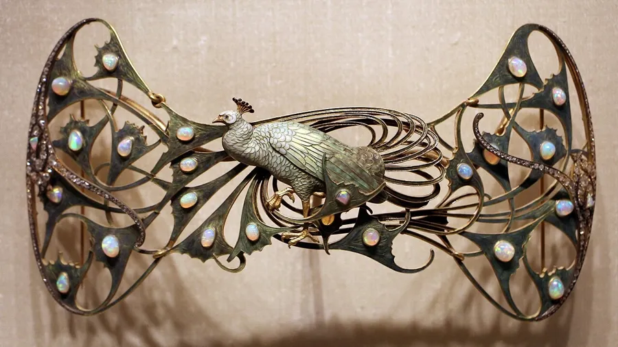 Lalique’s peacock pectoral: A pectoral ornament of gold, enamel, opals and diamonds with peacocks, made by René Lalique.
