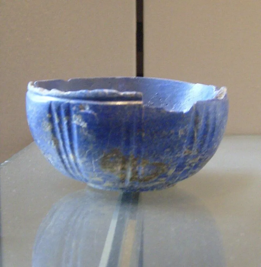 A Bronze Age lapis bowl: A fluted bowl carved from lapis lazuli, Bactria or Iran, about 2000 BC.