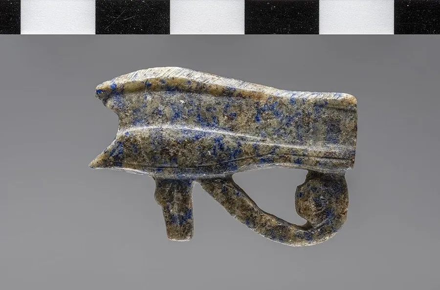 The Eye of Horus, in lapis: A wedjat-eye amulet carved from lapis lazuli, ancient Egypt.