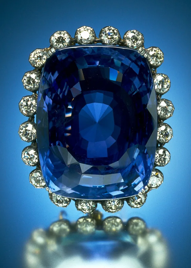 The Logan Sapphire: About 423 carats of blue sapphire from Sri Lanka, ringed with diamonds.