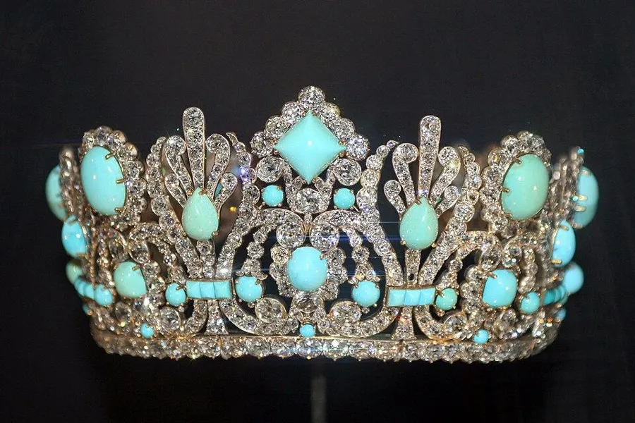 The Marie Louise Diadem: A diadem of more than 1,000 old-cut diamonds set with Persian turquoise. Napoleon gave it to Empress Marie-Louise in 1810, set with emeralds.