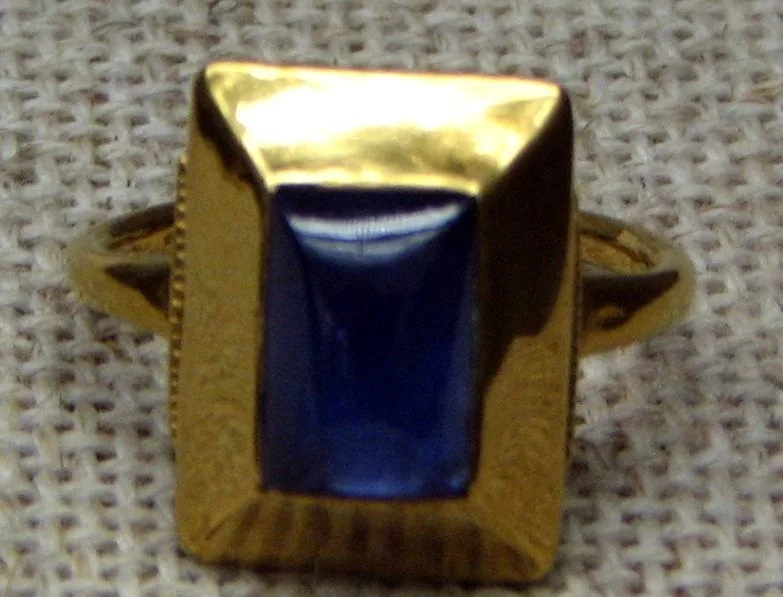 The ring of Archbishop Albero of Trier: A gold bishop’s ring with a large rectangular blue stone, from Albero de Montreuil, Archbishop of Trier from 1131 to 1152.
