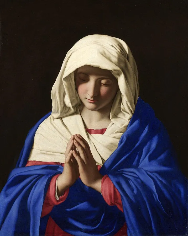 The Virgin in Prayer: a robe of lapis: Sassoferrato, about 1640 to 1650. The deep blue of the Virgin’s robe is natural ultramarine, ground from lapis lazuli.