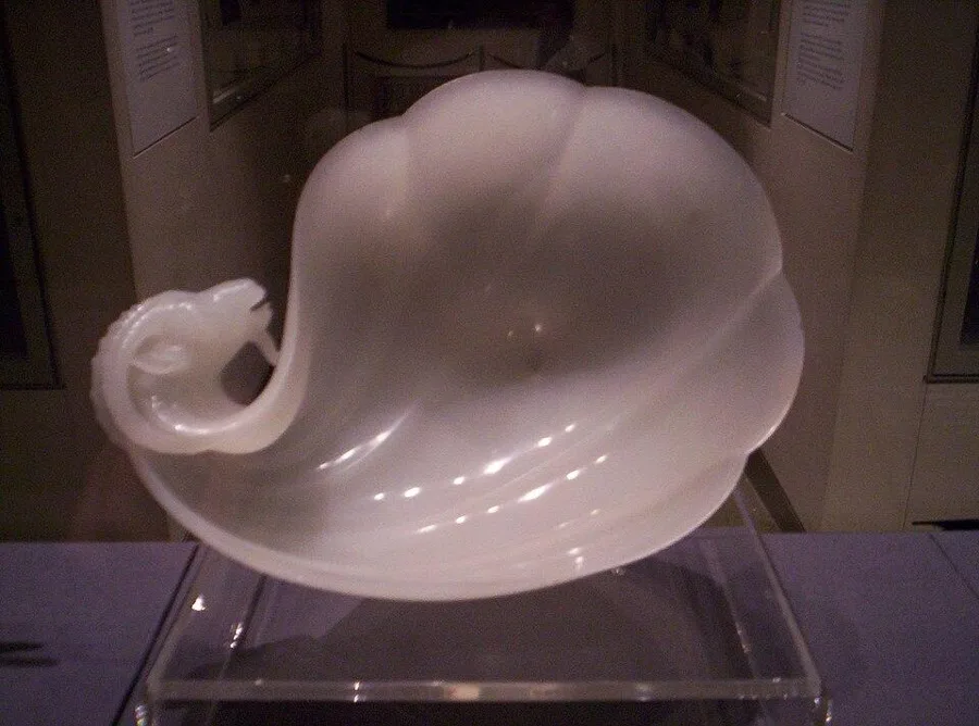 The wine cup of Shah Jahan: White nephrite carved as a gourd with an ibex-head handle, made in 1657 for the Mughal emperor who built the Taj Mahal.