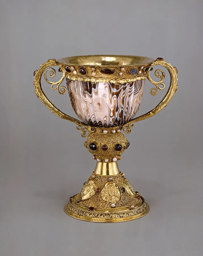 The Chalice of Abbot Suger: An ancient sardonyx cup that Abbot Suger of Saint-Denis set in gilded silver with gems and pearls in the 12th century to serve as a chalice.
