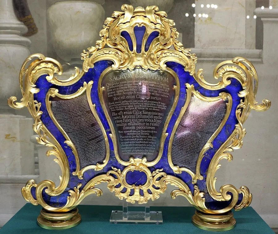 Valadier’s lapis altar card: An altar card frame (cartagloria) of silver, bronze and lapis lazuli made by the Roman goldsmith Luigi Valadier in 1762 for the Borghese Chapel of Santa Maria Maggiore.