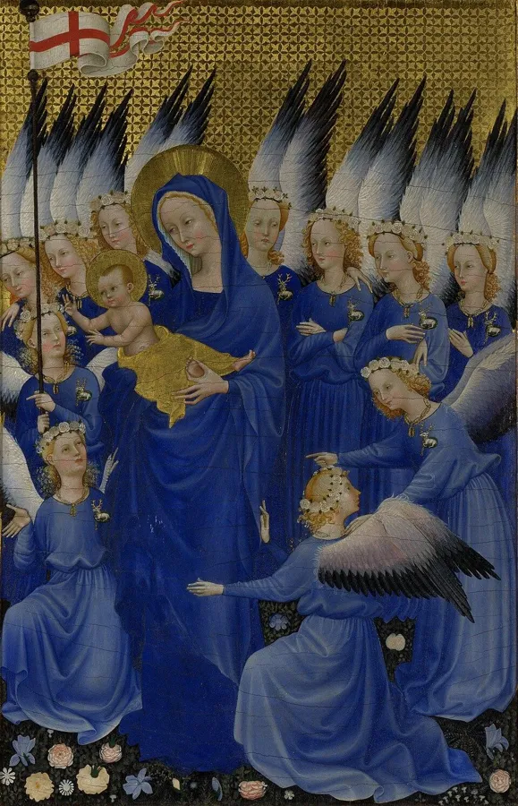 The Wilton Diptych: angels in lapis blue: A painted altarpiece made for Richard II of England, about 1395 to 1399, its angels robed in ultramarine from lapis.
