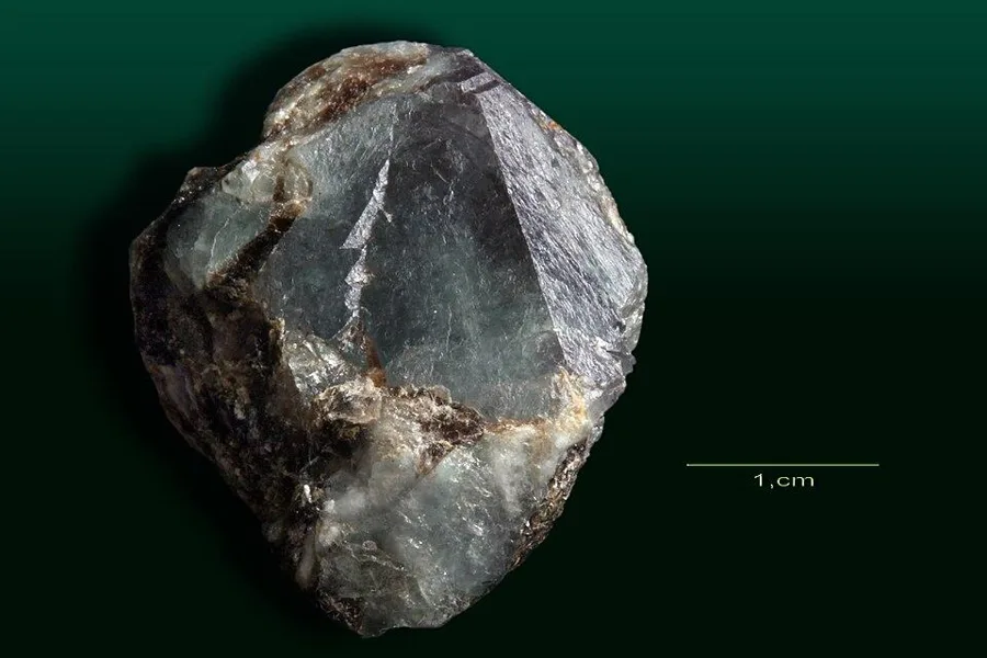 An alexandrite crystal from the Ural Mountains of Russia, in daylight. It was first found in the Urals emerald mines in the 1830s.