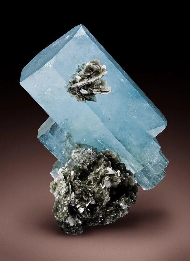 Aquamarine on mica, Nagar, Hunza Valley, Pakistan