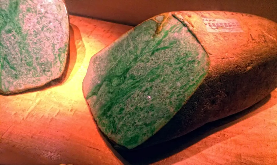 Jade boulders, nephrite and jadeite, at the British Museum: the rough that carvers start from.