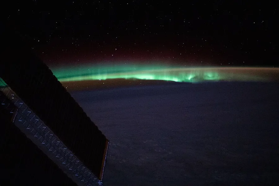 The aurora seen from the International Space Station above the North Atlantic, just off the coast of Newfoundland and Labrador, in January 2021.