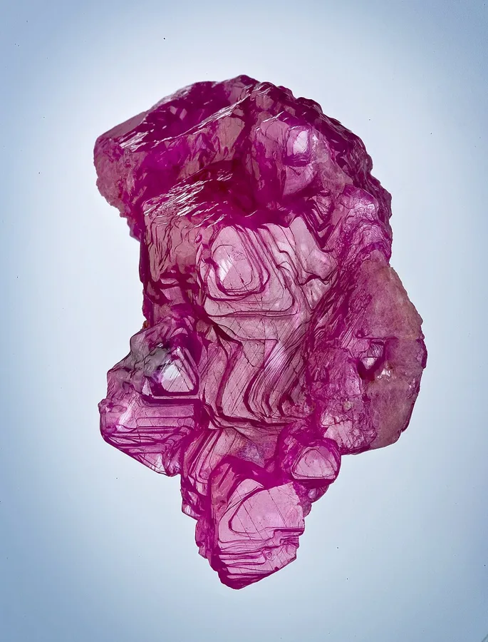 Ruby: red corundum, a crystal from Mogok, Myanmar.