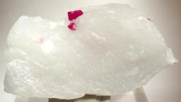 Red spinel in marble, Mogok, Myanmar